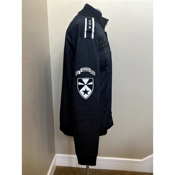 Men's Y2K Raw Blue Pinstripe Button Down Zip Military Style Jacket 3X - Picture 4 of 7